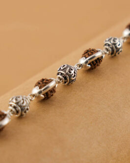 Rudraksha Silver Om Beads Capping Bracelet