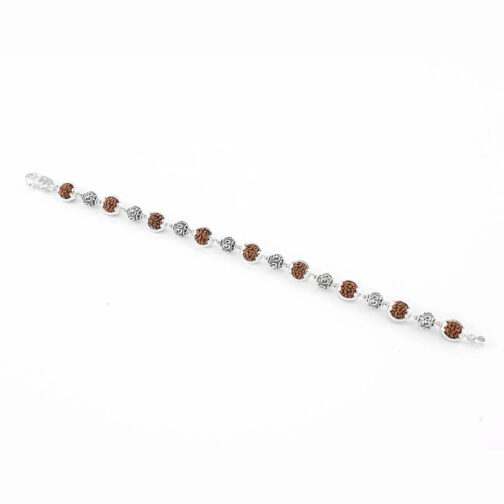 Rudraksha Silver Om Beads Capping Bracelet - Image 4