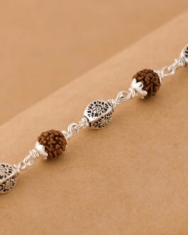 Rudraksha and Hollow Circular Silver Beads Bracelet