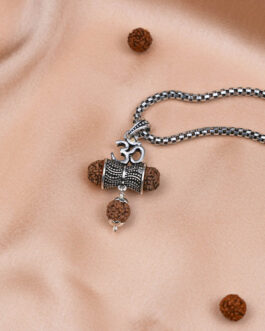 Rudraksha Om Damaru Pendants with Silver Chain