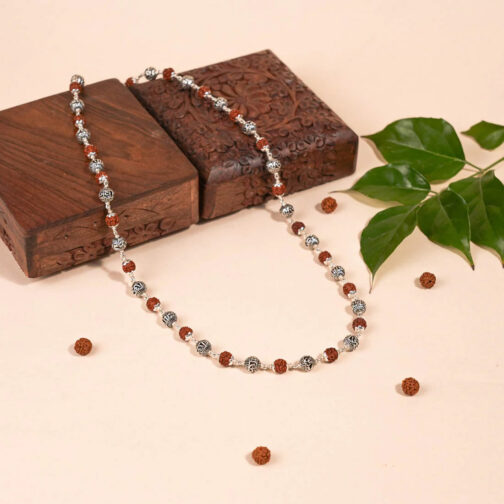 Rudraksha Om Silver Beads Mala - Image 2