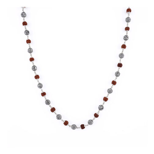 Rudraksha Om Silver Beads Mala - Image 4