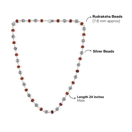 Rudraksha Om Silver Beads Mala - Image 5