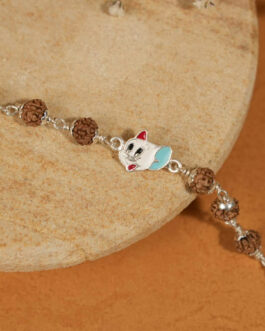 Rudraksha Silver Bracelet Tom Cat Single Line for Kids