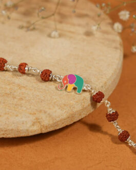 Rudraksha Silver Bracelet with Multicolor Elephant Single Line for Kids