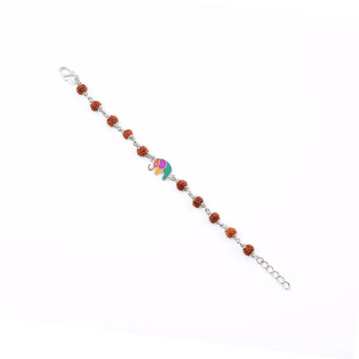 Rudraksha Silver Bracelet with Multicolor Elephant Single Line for Kids - Image 4