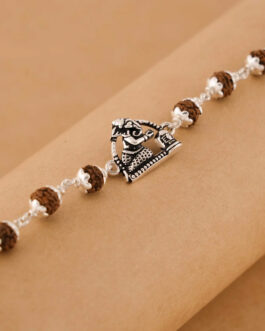 Rudraksha Silver Bracelet with Folded Hand Ganesh