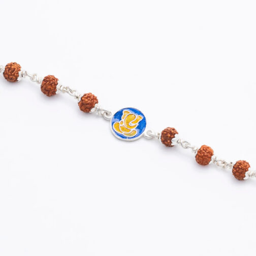 Rudraksha Silver Bracelet with Ganesh Single Line for Kids