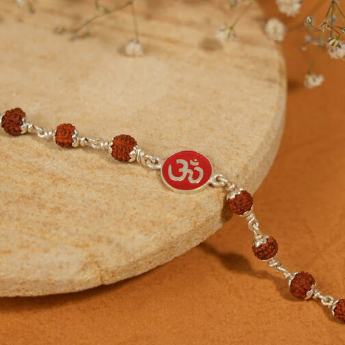 Real Rudraksha Silver Bracelet with Om Single Line for Kids