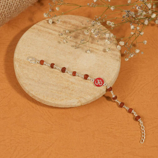 Real Rudraksha Silver Bracelet with Om Single Line for Kids - Image 2