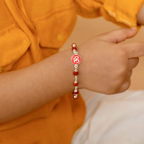 Real Rudraksha Silver Bracelet with Om Single Line for Kids - Image 3