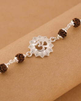 Rudraksha Silver Bracelet with Om in Concave Sphere Single Line