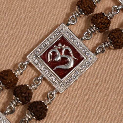 Rudraksha Silver Bracelet with Om and Swastik Triple Line