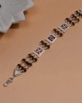 Rudraksha Silver Bracelet with Om and Swastik Triple Line