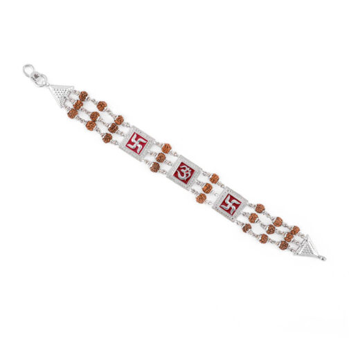 Rudraksha Silver Bracelet with Om and Swastik Triple Line - Image 4