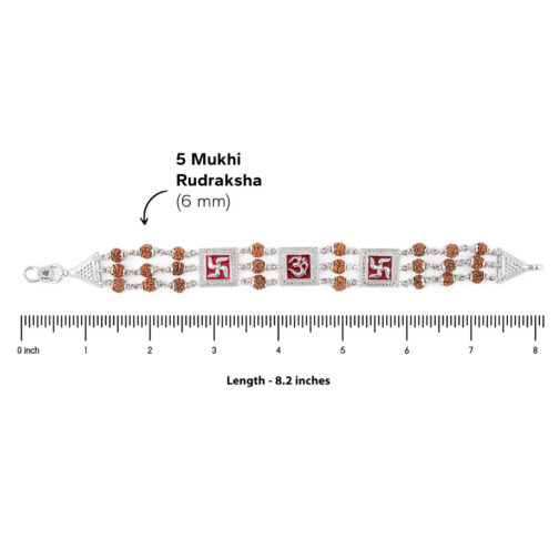 Rudraksha Silver Bracelet with Om and Swastik Triple Line - Image 5