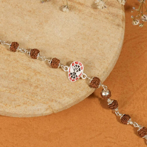 Rudraksha Silver Bracelet with Spiderman Single Line for Kids