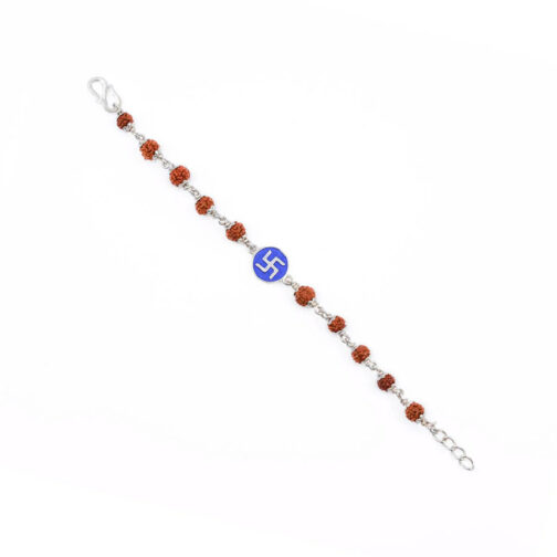 Rudraksha Silver Bracelet with Blue Swastik Single Line for Kids - Image 4