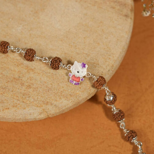 Rudraksha Silver Bracelet with Colorful Teddy Bear Single Line for Kids