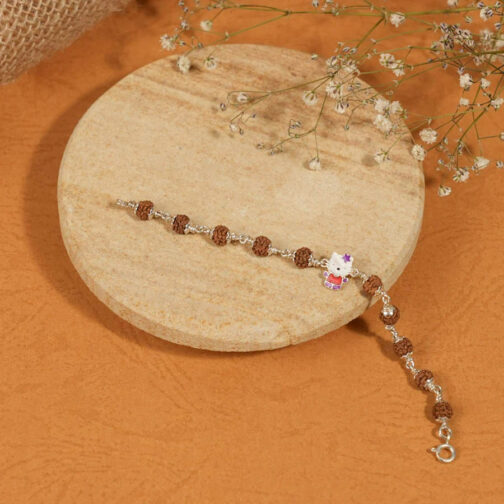 Rudraksha Silver Bracelet with Colorful Teddy Bear Single Line for Kids - Image 2