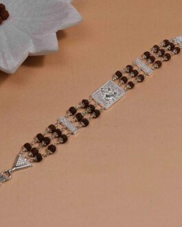 Rudraksha Silver Diamond Bracelet with Ganesh Triple Line