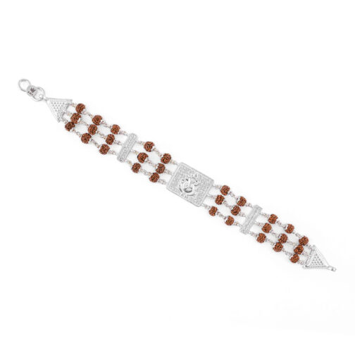 Rudraksha Silver Diamond Bracelet with Ganesh Triple Line - Image 4