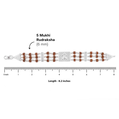 Rudraksha Silver Diamond Bracelet with Ganesh Triple Line - Image 5