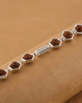 Rudraksha Silver Hexagon Ring Beads Bracelet