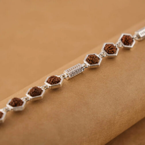 Rudraksha Silver Hexagon Ring Beads Bracelet