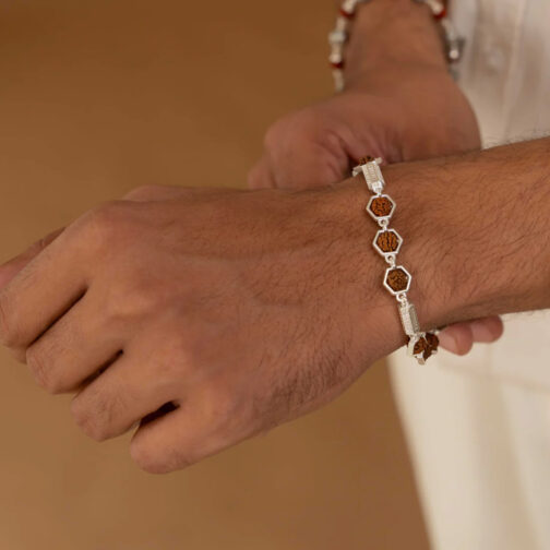 Rudraksha Silver Hexagon Ring Beads Bracelet - Image 3