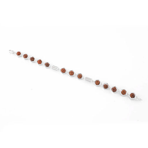 Rudraksha Silver Hexagon Ring Beads Bracelet - Image 4