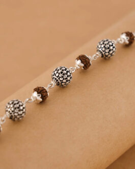 Rudraksha Silver Hollow Round Beads Bracelet