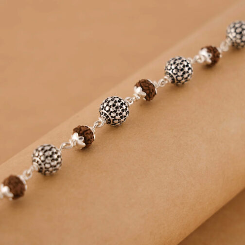 Rudraksha Silver Hollow Round Beads Bracelet