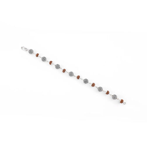 Rudraksha Silver Hollow Round Beads Bracelet - Image 4