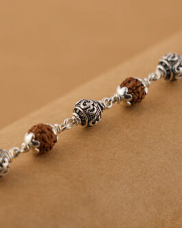 Rudraksha Silver Om Beads Bracelet