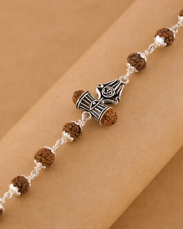 Rudraksha Silver Om Trishul Bracelet