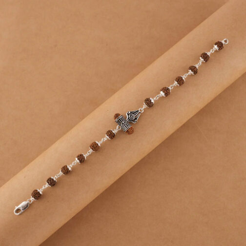 Rudraksha Silver Om Trishul Bracelet - Image 3