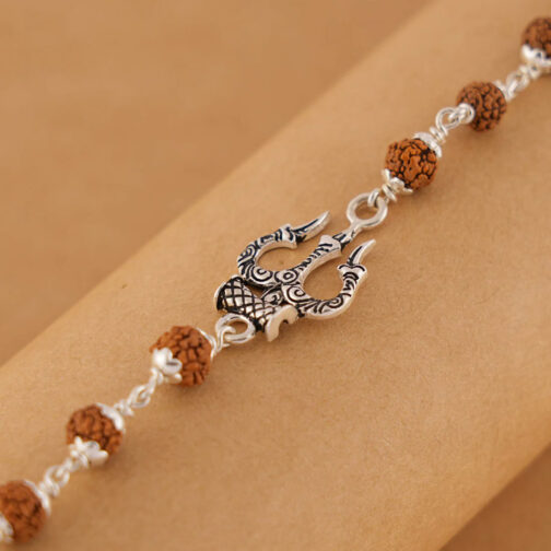 Rudraksha Silver Trishul Bracelet