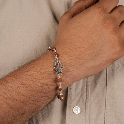 Rudraksha Silver Trishul Bracelet - Image 3