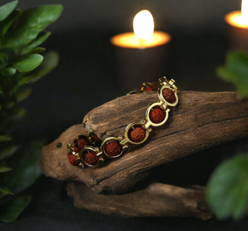 Gold Plated Round Unique Rudraksha Bracelet