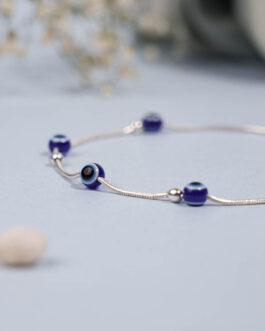 Silver Anklet for Women with 5 Evil Eye Beads