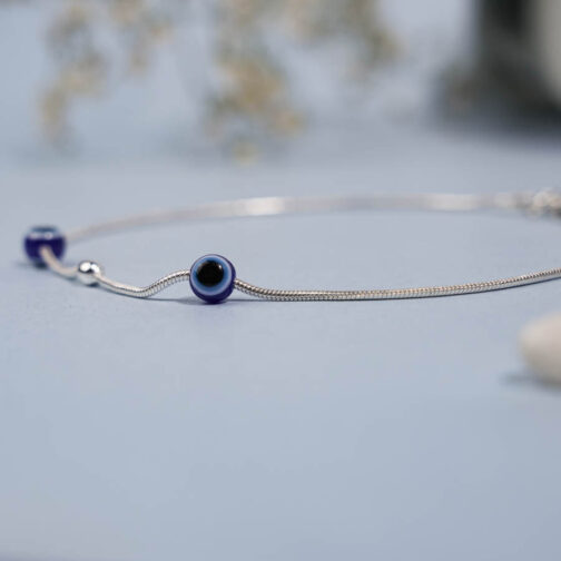 Silver Evil Eye Anklet for Women