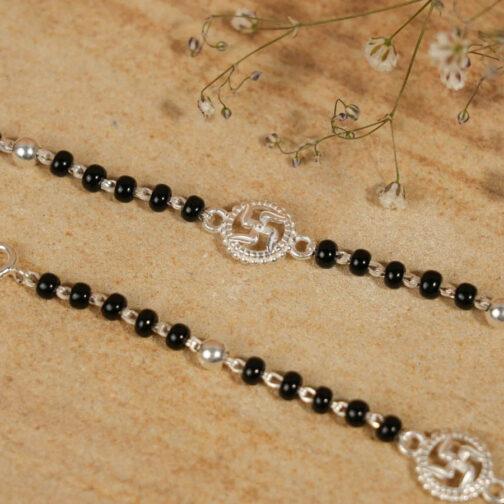 Black Beads and Silver Swastik Single Line for Kids