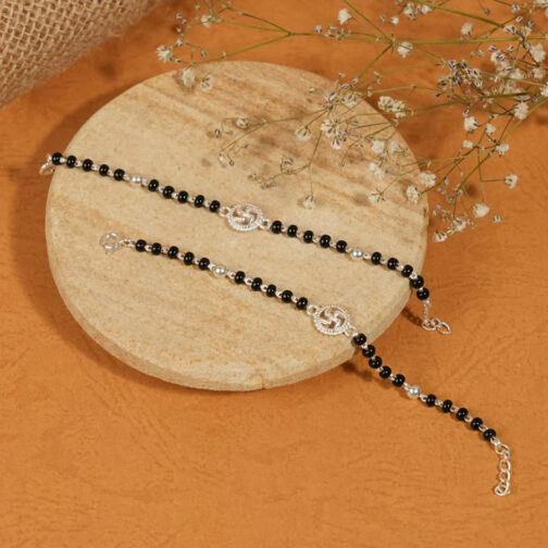 Black Beads and Silver Swastik Single Line for Kids - Image 2