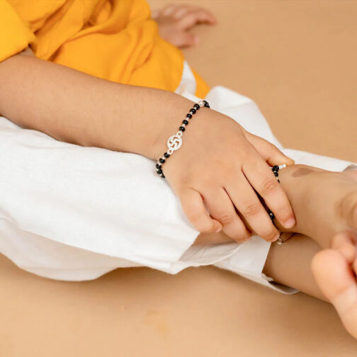 Black Beads and Silver Swastik Single Line for Kids - Image 3